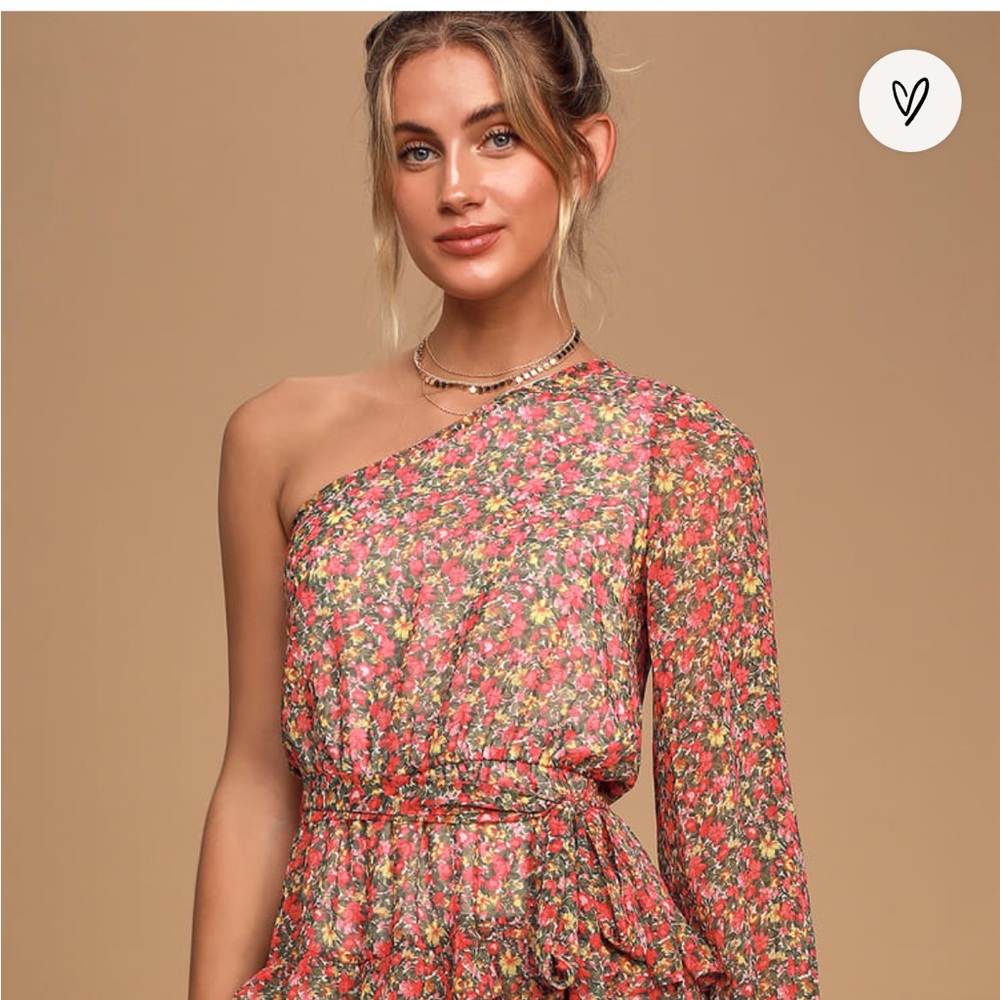 Lulus Anew Romance Pink Floral One-Shoulder Mini Dress